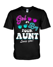 Womens Gender Reveal Girl or Boy Aunt loves you V-Neck T-Shirt thumbnail