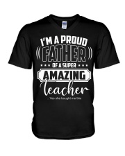 Proud Father of A Super Amazing Teacher V-Neck T-Shirt tile