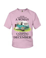 camping a woman december Youth T-Shirt tile