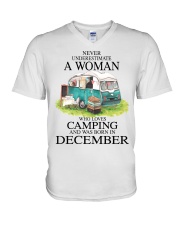 camping a woman december V-Neck T-Shirt tile