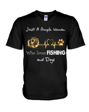 fishing just a simple woman V-Neck T-Shirt tile