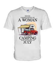 camping RV old lady july V-Neck T-Shirt tile