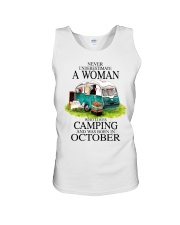 camping a woman October Unisex Tank tile