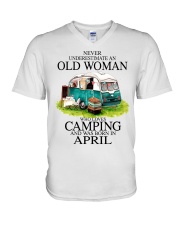 camping old woman April V-Neck T-Shirt tile