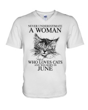 cats a woman June V-Neck T-Shirt tile
