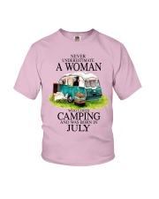 camping a woman July Youth T-Shirt tile