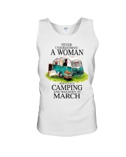 camping a woman March Unisex Tank tile