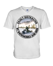 easily distracted snowmobile and beer V-Neck T-Shirt tile