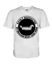 easily distracted dragon boat V-Neck T-Shirt tile