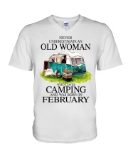 camping old woman February V-Neck T-Shirt tile