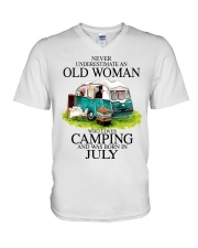 camping old woman July V-Neck T-Shirt tile