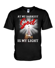 AT MY DARKEST GOD IS MY LIGHT V-Neck T-Shirt tile