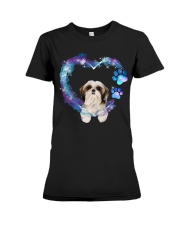 Shih Tzu Heart Green Purple Premium Fit Ladies Tee tile