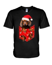Dachshund In Pocket Christmas V-Neck T-Shirt tile