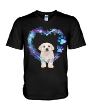 Maltese Heart Green Purple V-Neck T-Shirt tile