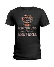 Easily Distracted By Dogs And Books Ladies T-Shirt thumbnail
