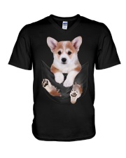 Corgi In Pocket V-Neck T-Shirt thumbnail