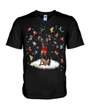 Miniature Pinscher-CS3701-Dog And Birds V-Neck T-Shirt tile