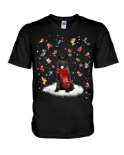 Akita-CS3701-Dog And Birds V-Neck T-Shirt tile