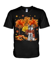 Husky-CS3144-Autumn Dog-v3 V-Neck T-Shirt tile