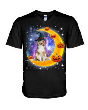 Shetland Sheepdog-CS3262-Dog And Moon V-Neck T-Shirt tile