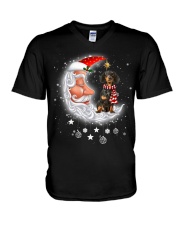 Dachshund 3-CS3727-Moon And Dog V-Neck T-Shirt tile