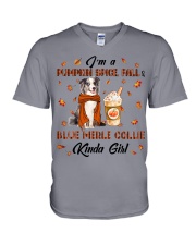 Blue Merle Collie-CS3129-Pumpkin Spice V-Neck T-Shirt tile