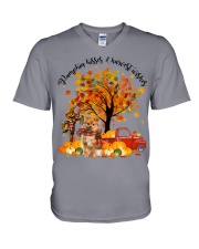 Keeshond-CS3394-Pumpkin Kisses V-Neck T-Shirt tile