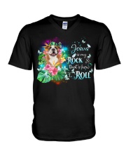 English Bulldog-CS3637-Jesus Is My Rock V-Neck T-Shirt tile