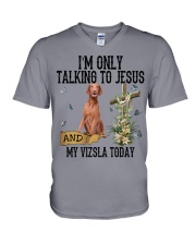 Vizsla-CS2471-Talking To Jesus V-Neck T-Shirt tile