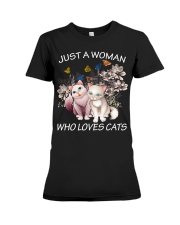 JUST A WOMAN LOVE CATS Premium Fit Ladies Tee tile