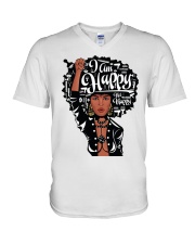 I am happy not nappy V-Neck T-Shirt tile