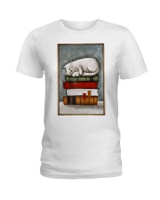 Cat on the books Ladies T-Shirt tile