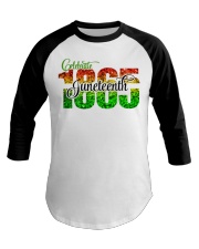 Celebrate Juneteenth 1865 Red Green Yellow Glitter Baseball Tee tile