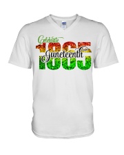 Celebrate Juneteenth 1865 Red Green Yellow Glitter V-Neck T-Shirt tile