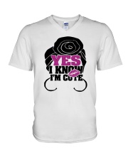 YES i'M CUTE V-Neck T-Shirt tile