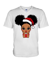 Afro space buns little girl Christmas V-Neck T-Shirt tile