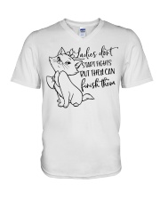 Ladies don't start fights V-Neck T-Shirt tile