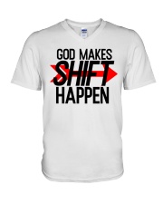 GOD MAKS SHIFT HAPPEN V-Neck T-Shirt tile