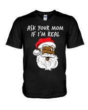 Ask your mom if I'm real black santa V-Neck T-Shirt tile