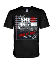 She understood the assignment Graduation design V-Neck T-Shirt tile
