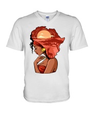 Afro girl African Map Safari Hair red V-Neck T-Shirt tile