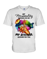 My Attitude Depends On You V-Neck T-Shirt tile