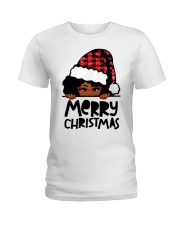 Merry Christmas black girl red glasses 1 Ladies T-Shirt tile