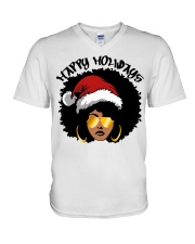 Happy Holiday Afro Black Girl Christmas V-Neck T-Shirt tile