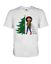 Afro little girl Christmas Joy Love Peace V-Neck T-Shirt tile