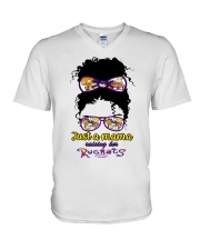Just a mama raising her rugrats V-Neck T-Shirt tile