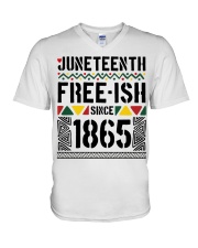 Juneteenth typogrpahy V-Neck T-Shirt tile