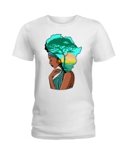 Afro girl African Map Safari Hair blue Ladies T-Shirt tile