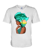 Afro girl African Map Safari Hair blue V-Neck T-Shirt tile
